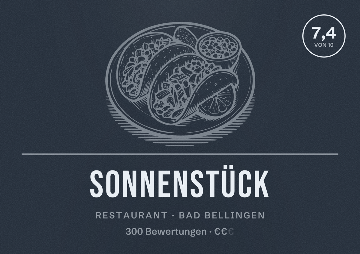 Illustriertes Poster von Sonnenstück, Restaurant in Bad Bellingen: Bewertung 7,4 von 10 aus 300 Bewertungen, Preisniveau €€