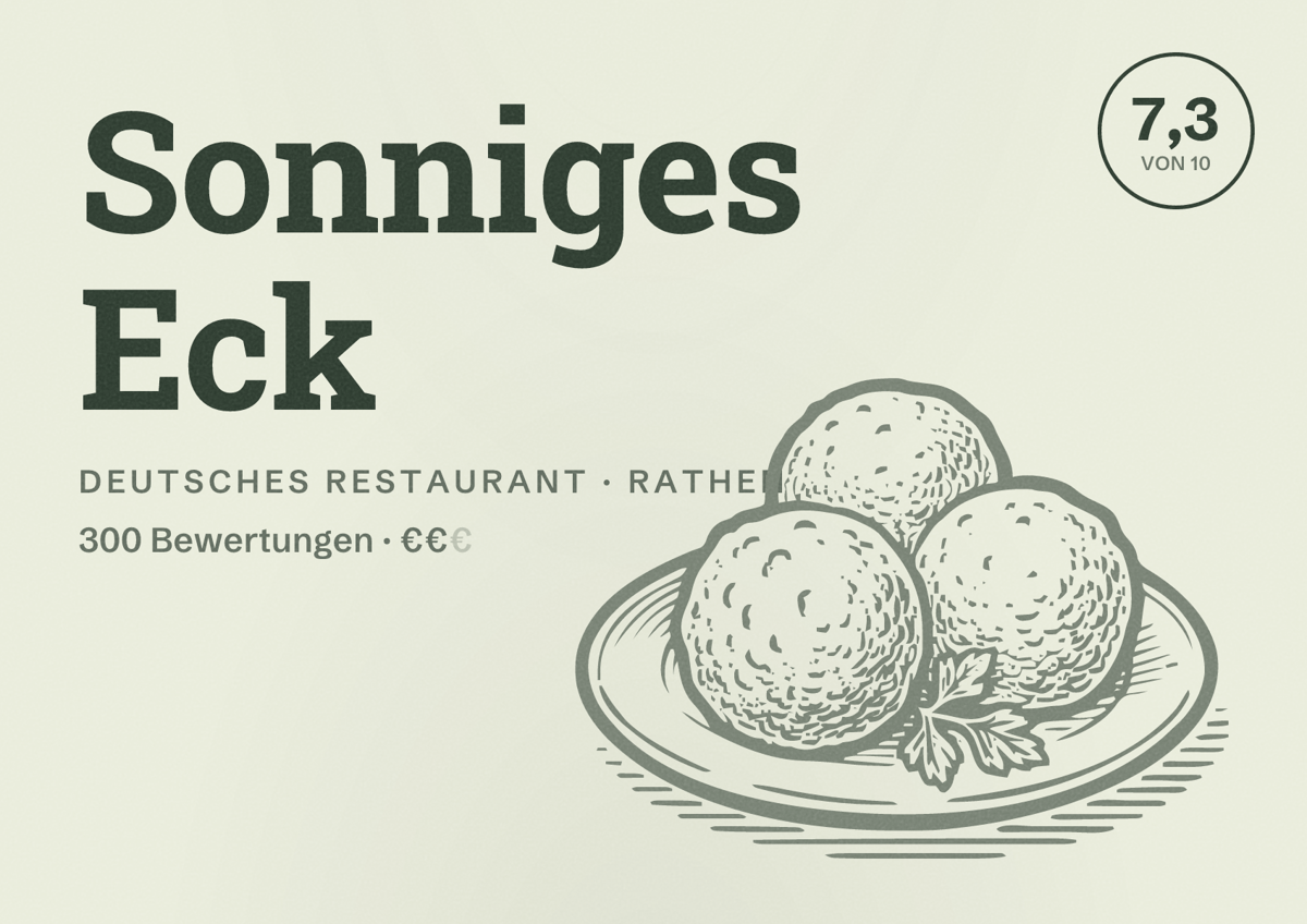 Illustriertes Poster von Sonniges Eck, Deutsches Restaurant in Rathen: Bewertung 7,3 von 10 aus 300 Bewertungen, Preisniveau €€