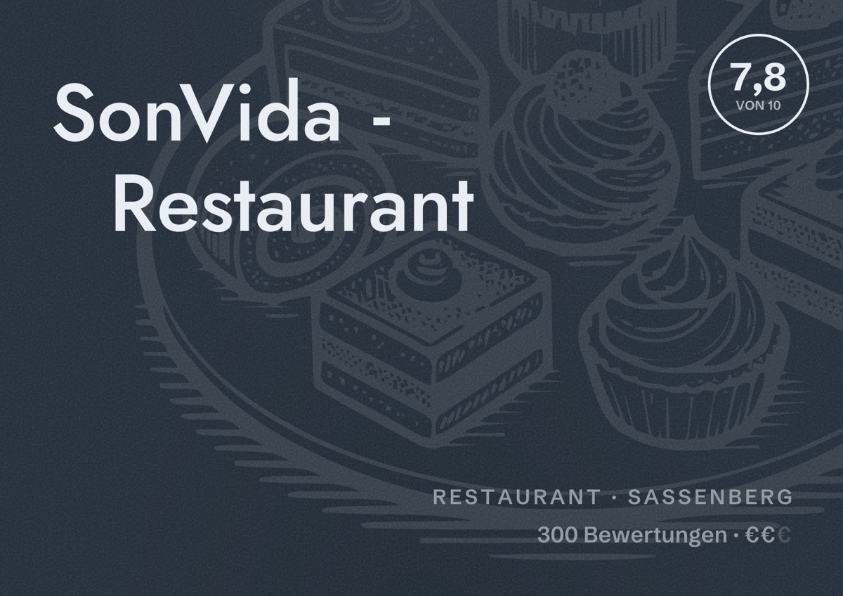 Illustriertes Poster von SonVida - Restaurant, Restaurant in Sassenberg: Bewertung 7,8 von 10 aus 300 Bewertungen, Preisniveau €€