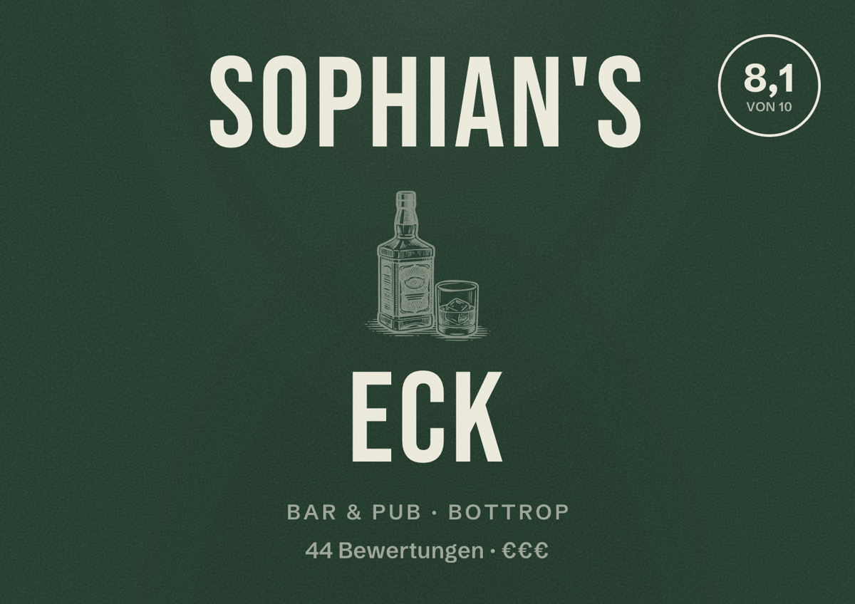 Illustriertes Poster von Sophian's Eck, Bar & Pub in Bottrop: Bewertung 8,1 von 10 aus 44 Bewertungen, Preisniveau €€€