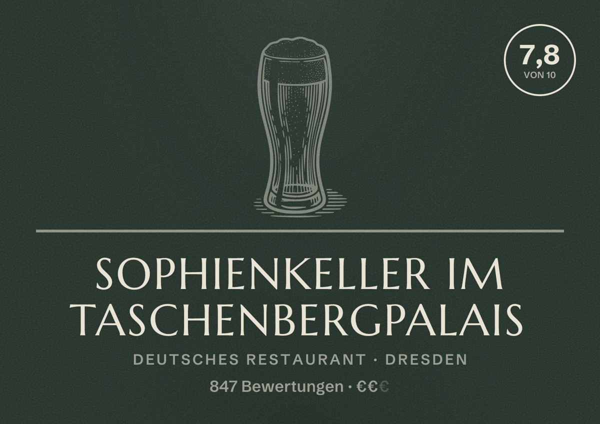 Illustriertes Poster von Sophienkeller im Taschenbergpalais, Deutsches Restaurant in Dresden: Gästebewertung 7,8 von 10 aus 847 Bewertungen