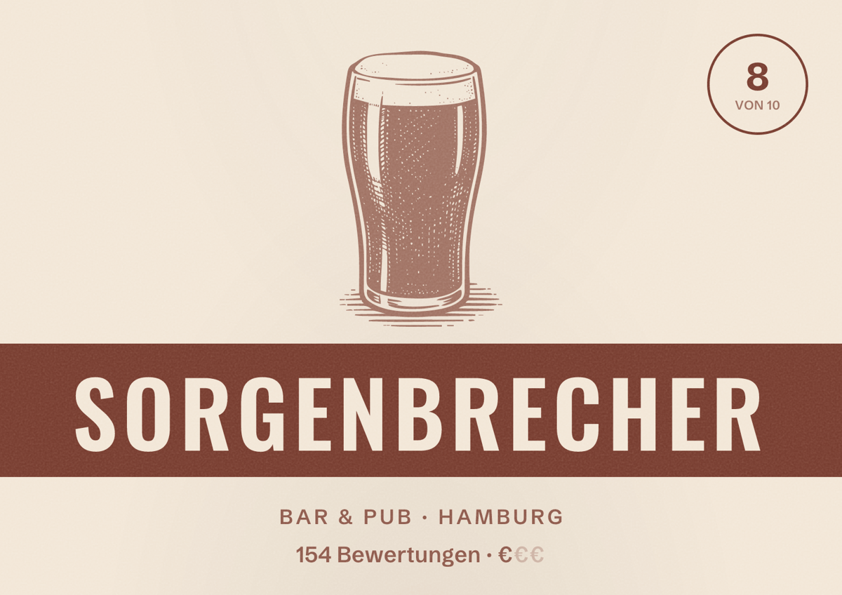 Illustriertes Poster von Sorgenbrecher, Bar & Pub in Hamburg: Bewertung 8 von 10 aus 154 Bewertungen, Preisniveau €