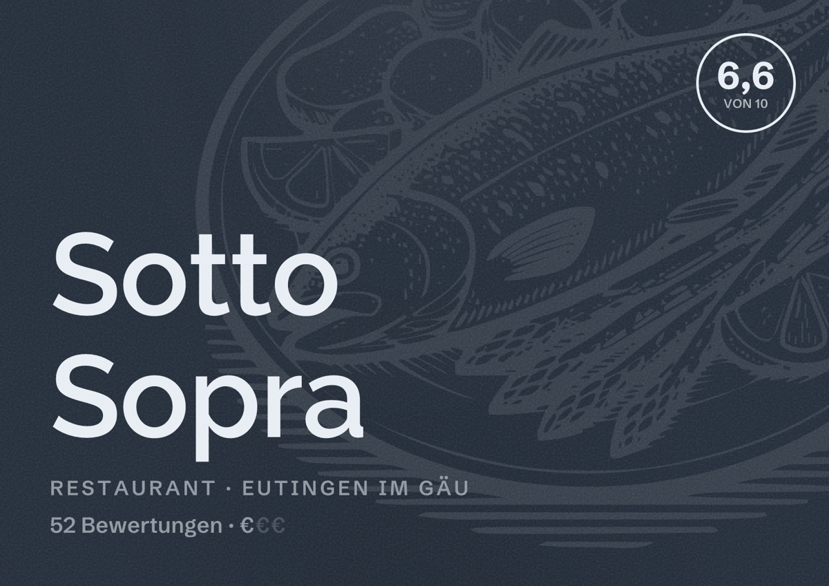 Illustriertes Poster von Sotto Sopra, Restaurant in Eutingen im Gäu: Bewertung 6,6 von 10 aus 52 Bewertungen, Preisniveau €