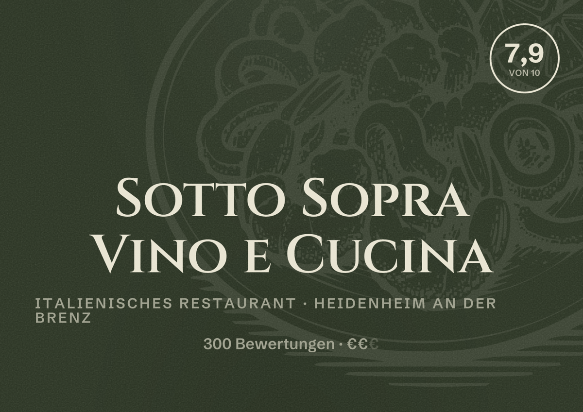 Illustriertes Poster von Sotto Sopra Vino e Cucina, Italienisches Restaurant in Heidenheim an der Brenz: Bewertung 7,9 von 10 aus 300 Bewertungen, Preisniveau €€