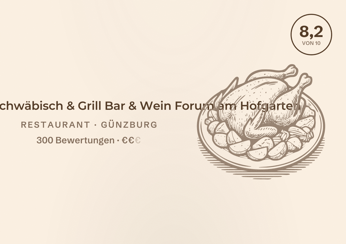 Illustriertes Poster von SOUL FOOD Schwäbisch & Grill Bar & Wein Forum am Hofgarten, Restaurant in Günzburg: Bewertung 8,2 von 10 aus 300 Bewertungen, Preisniveau €€