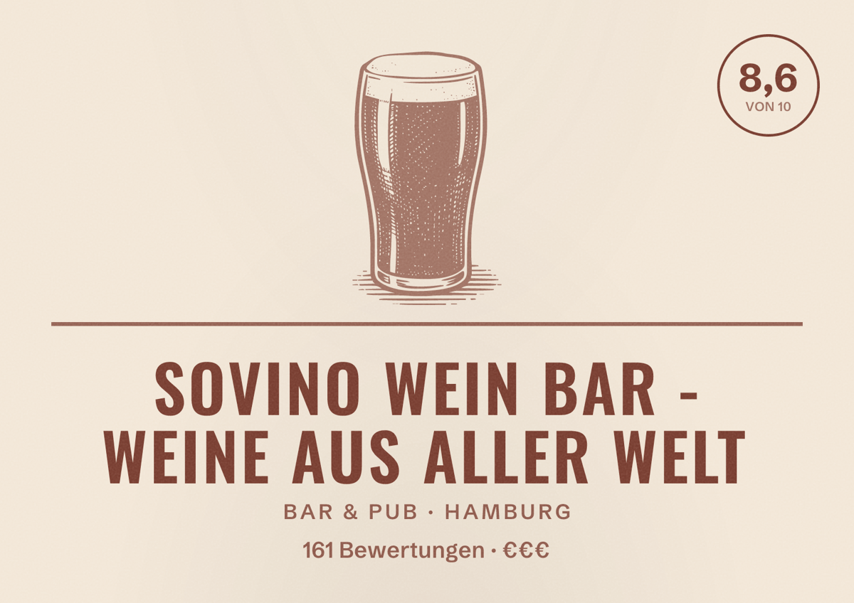 Illustriertes Poster von Sovino wein bar - Weine aus aller Welt, Bar & Pub in Hamburg: Bewertung 8,6 von 10 aus 161 Bewertungen, Preisniveau €€€