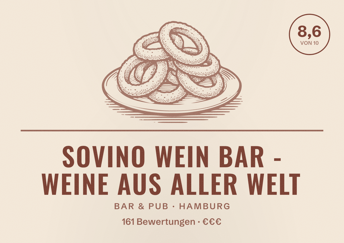 Illustriertes Poster von Sovino wein bar - Weine aus aller Welt, Bar & Pub in Hamburg: Bewertung 8,6 von 10 aus 161 Bewertungen, Preisniveau €€€
