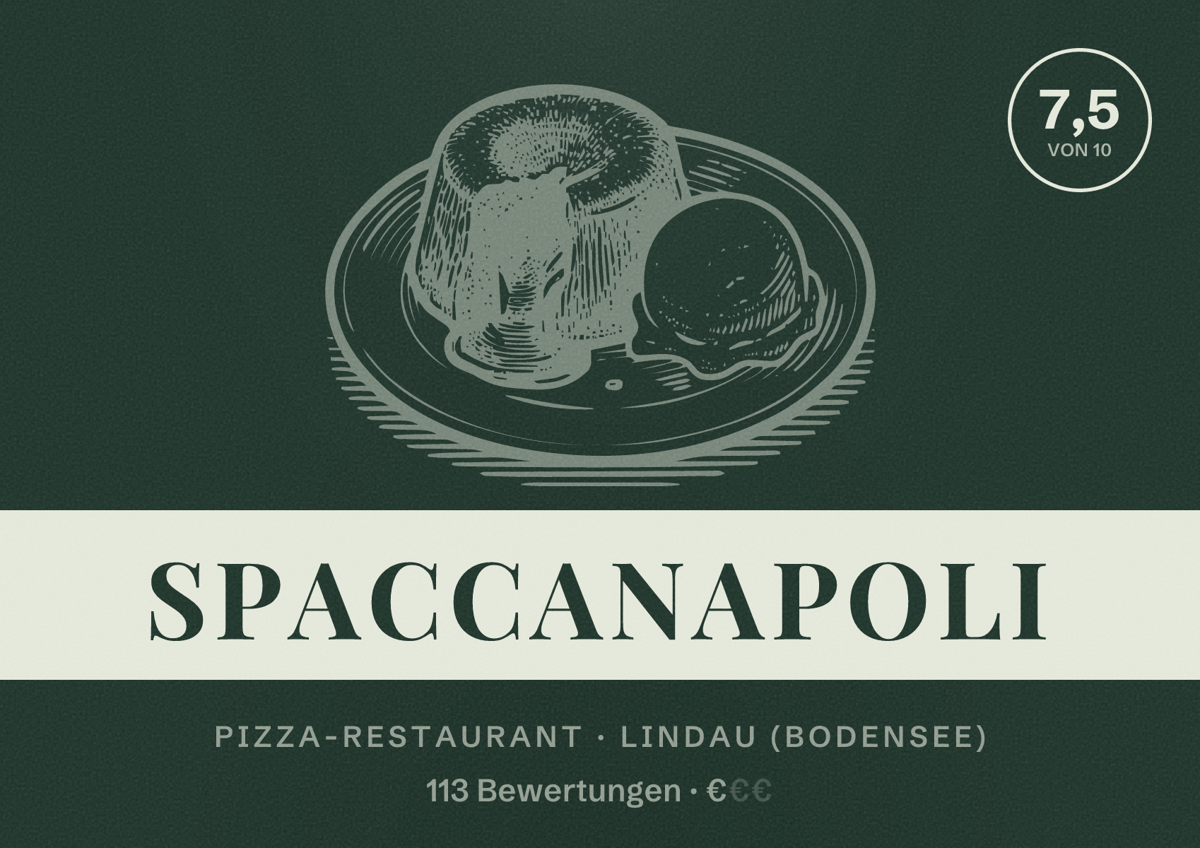 Illustriertes Poster von SpaccaNapoli, Pizza-Restaurant in Lindau (Bodensee): Bewertung 7,5 von 10 aus 113 Bewertungen, Preisniveau €