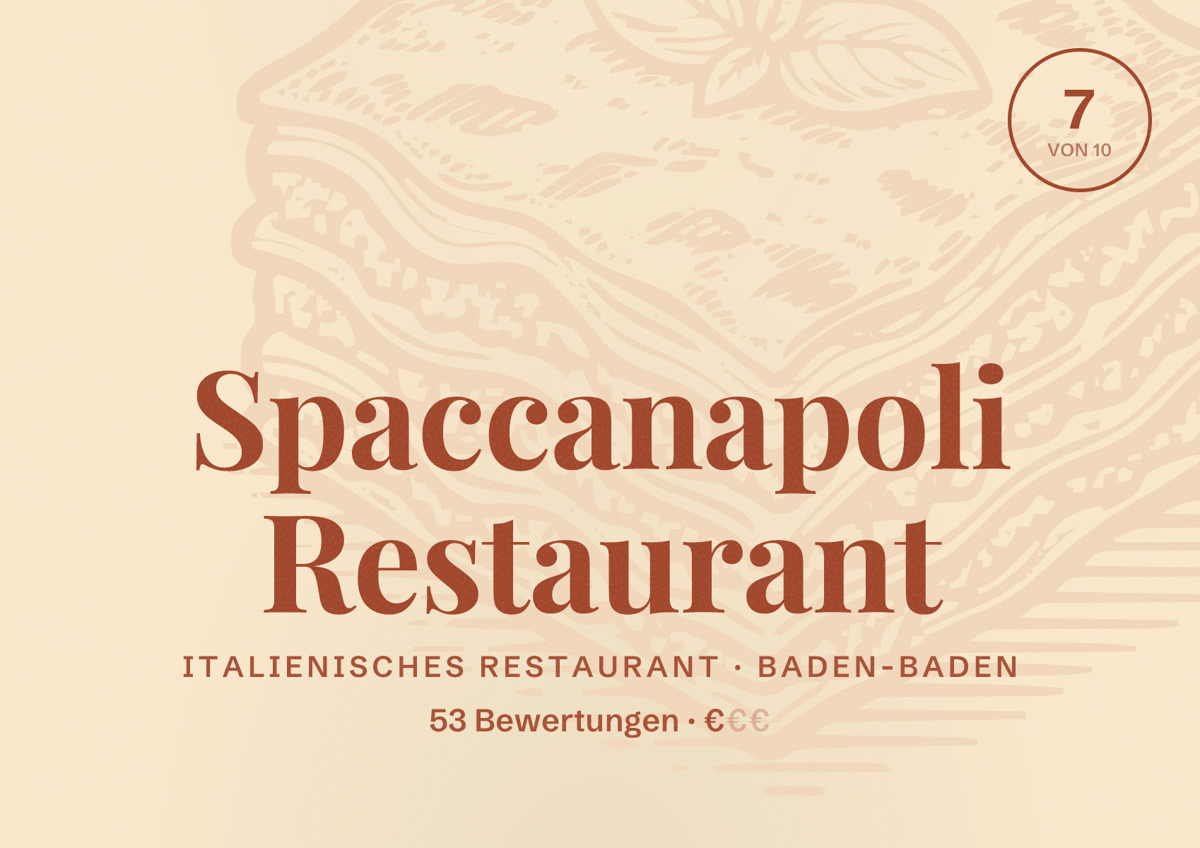 Illustriertes Poster von Spaccanapoli Restaurant, Italienisches Restaurant in Baden-Baden: Bewertung 7 von 10 aus 53 Bewertungen, Preisniveau €