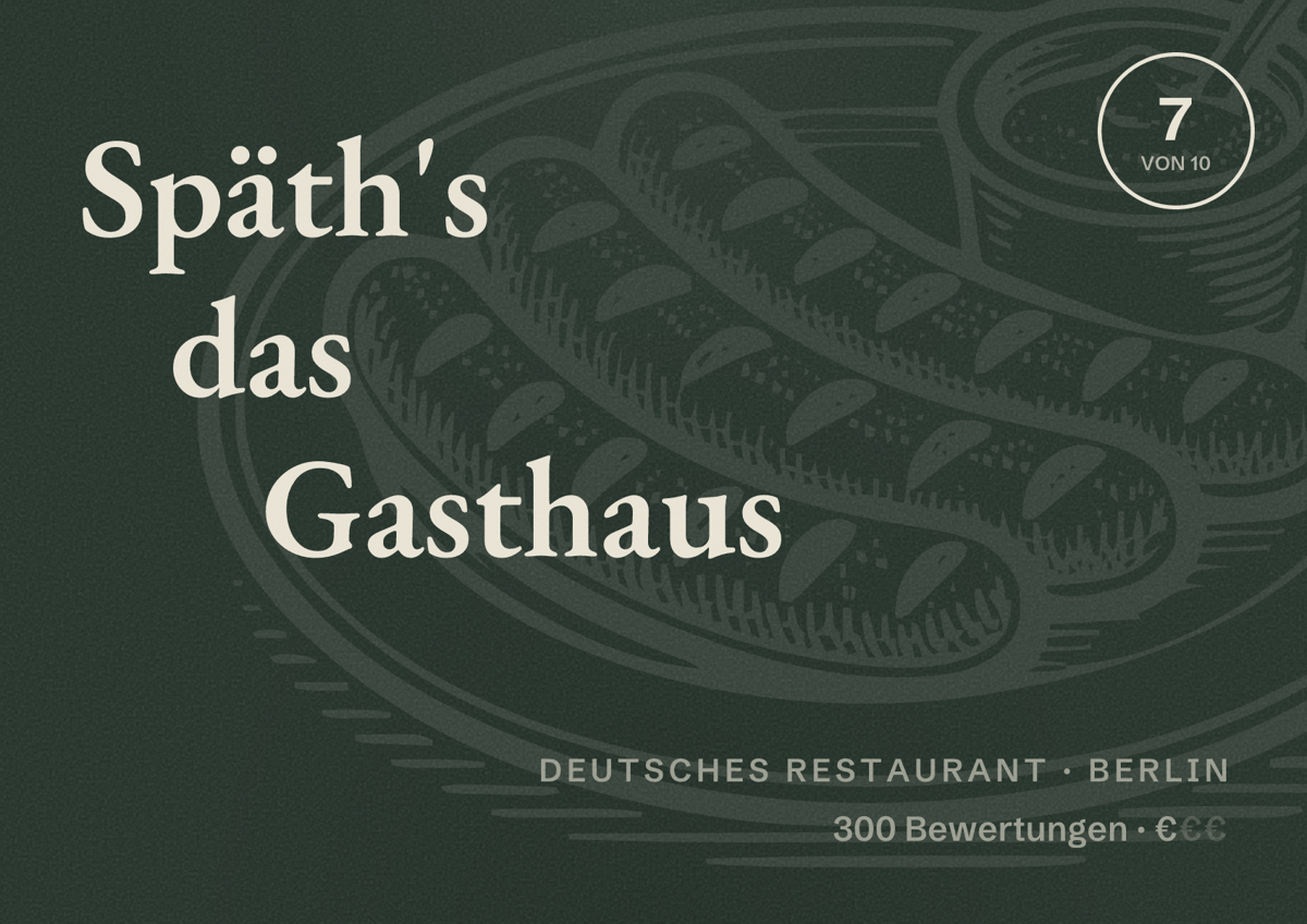 Illustriertes Poster von Späth's das Gasthaus, Deutsches Restaurant in Berlin: Bewertung 7 von 10 aus 300 Bewertungen, Preisniveau €