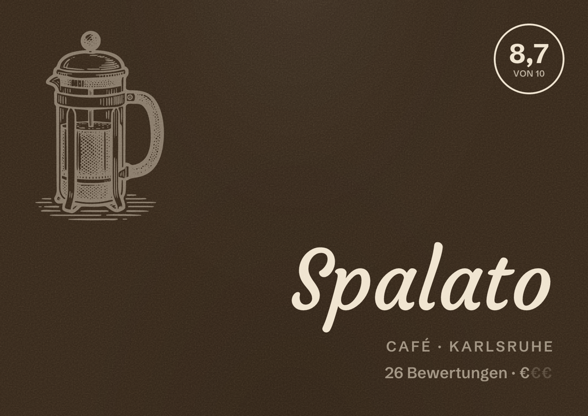 Illustriertes Poster von Spalato, Café in Karlsruhe: Bewertung 8,7 von 10 aus 26 Bewertungen, Preisniveau €
