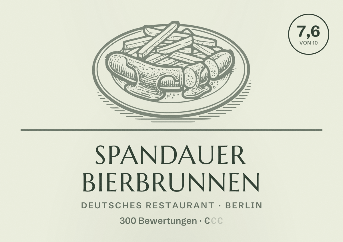 Illustriertes Poster von Spandauer Bierbrunnen, Deutsches Restaurant in Berlin: Bewertung 7,6 von 10 aus 300 Bewertungen, Preisniveau €
