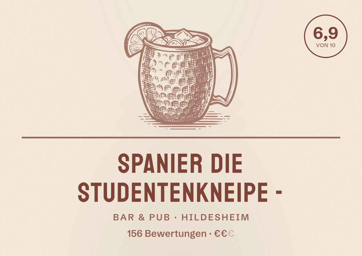 Illustriertes Poster von Spanier Die Studentenkneipe -, Bar & Pub in Hildesheim: Bewertung 6,9 von 10 aus 156 Bewertungen, Preisniveau €€