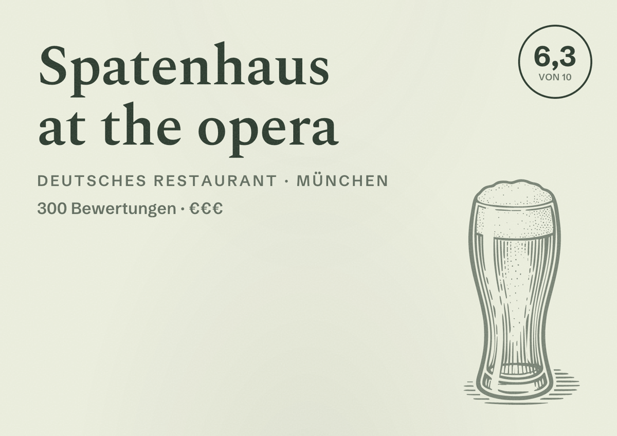 Illustriertes Poster von Spatenhaus at the opera, Deutsches Restaurant in München: Bewertung 6,3 von 10 aus 300 Bewertungen, Preisniveau €€€