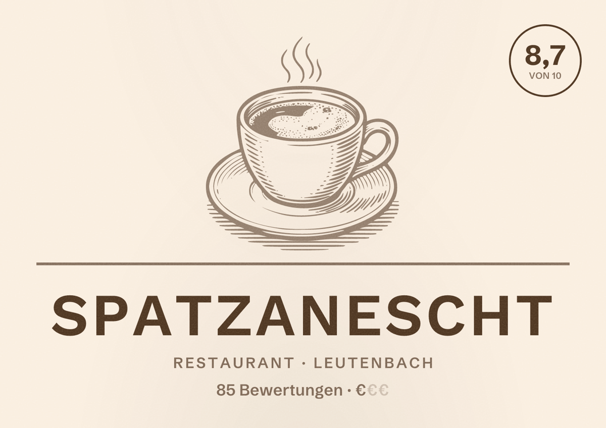 Illustriertes Poster von Spatzanescht, Restaurant in Leutenbach: Bewertung 8,7 von 10 aus 85 Bewertungen, Preisniveau €