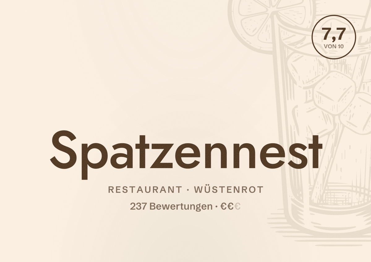 Illustriertes Poster von Spatzennest, Restaurant in Wüstenrot: Bewertung 7,7 von 10 aus 237 Bewertungen, Preisniveau €€