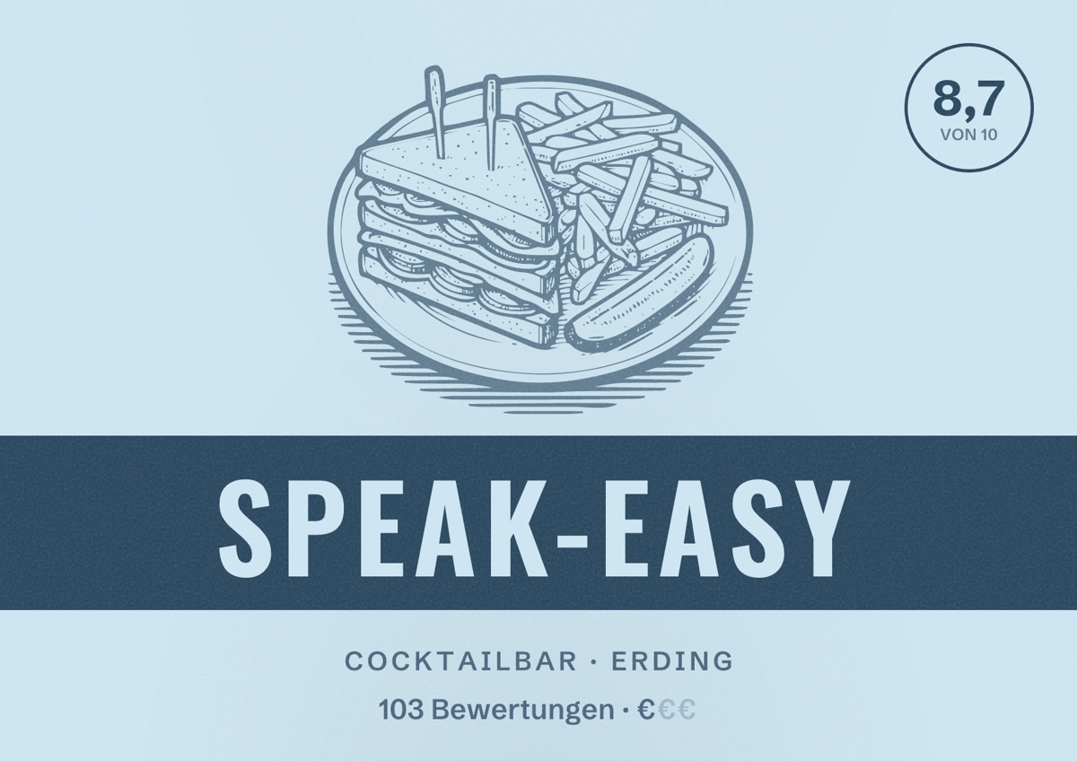 Illustriertes Poster von Speak-Easy, Cocktailbar in Erding: Bewertung 8,7 von 10 aus 103 Bewertungen, Preisniveau €