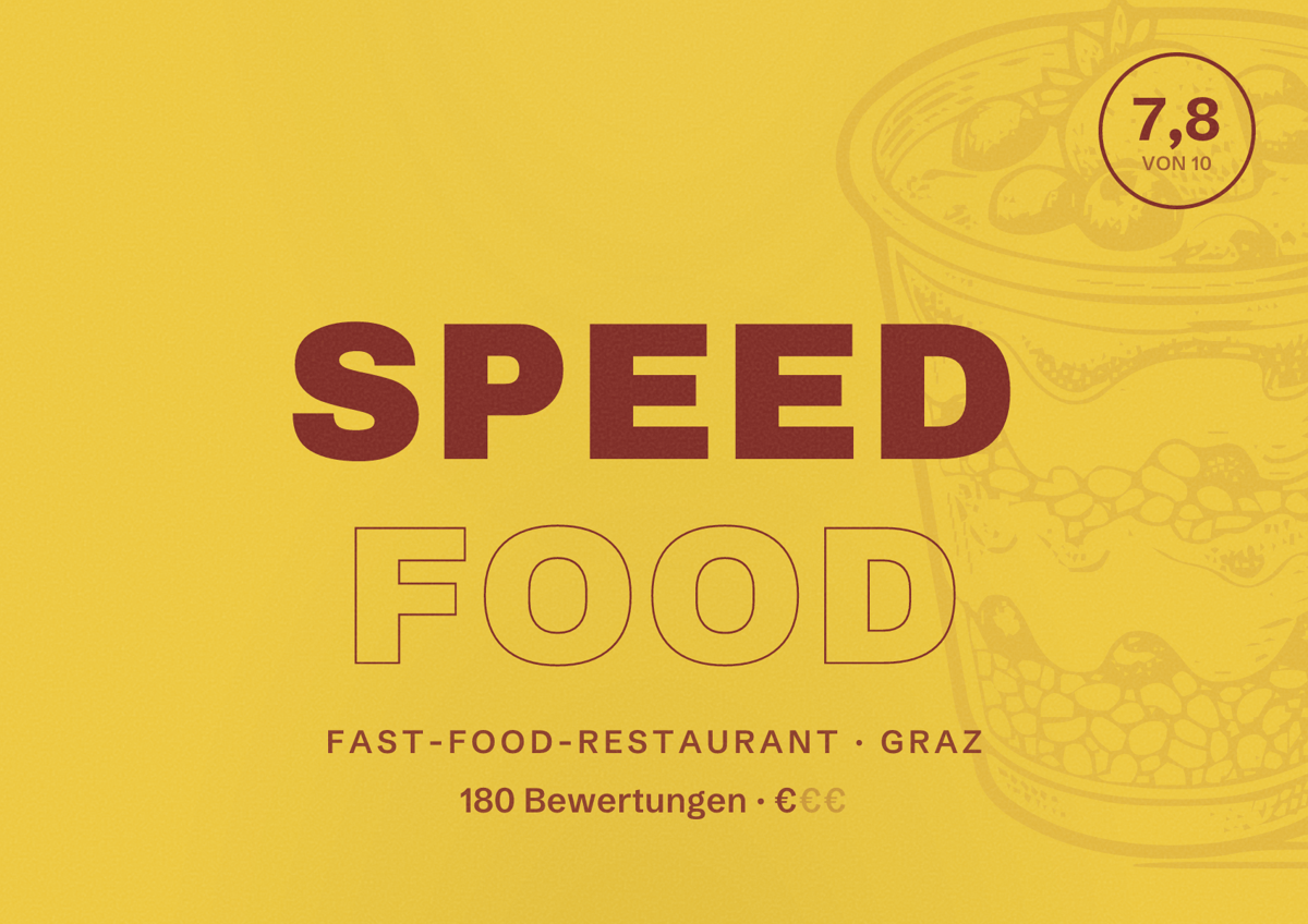 Illustriertes Poster von Speed Food, Fast-Food-Restaurant in Graz: Bewertung 7,8 von 10 aus 180 Bewertungen, Preisniveau €