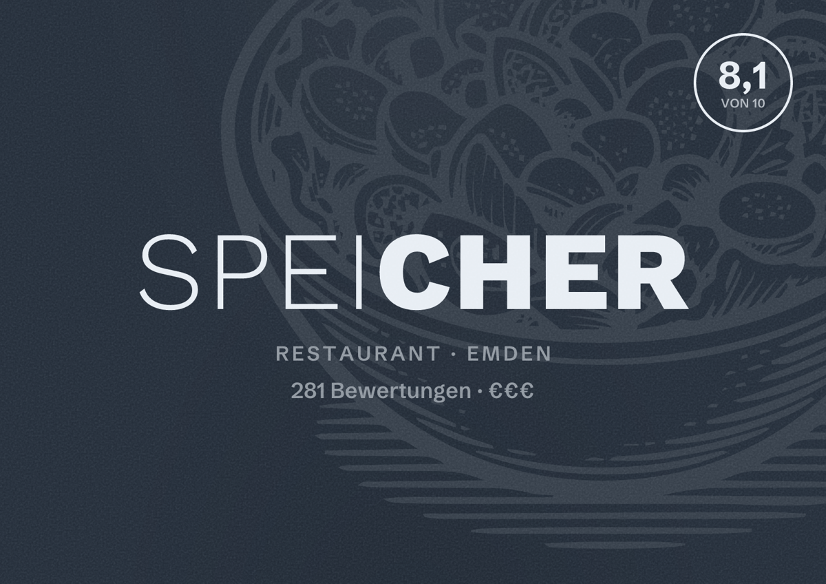 Illustriertes Poster von SPEICHER, Restaurant in Emden: Bewertung 8,1 von 10 aus 281 Bewertungen, Preisniveau €€€