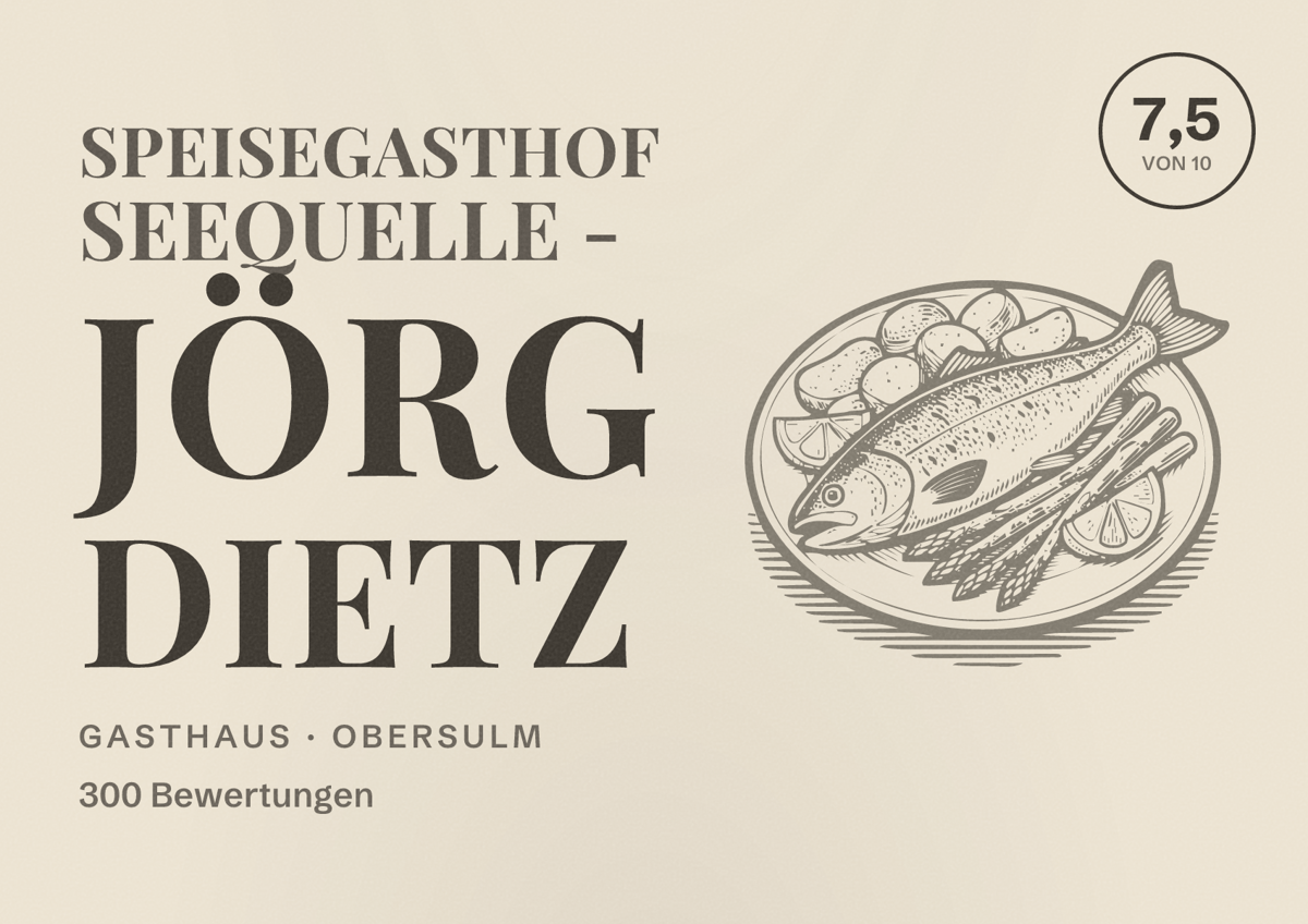 Illustriertes Poster von Speisegasthof Seequelle - Jörg Dietz, Gasthaus in Obersulm: Bewertung 7,5 von 10 aus 300 Bewertungen