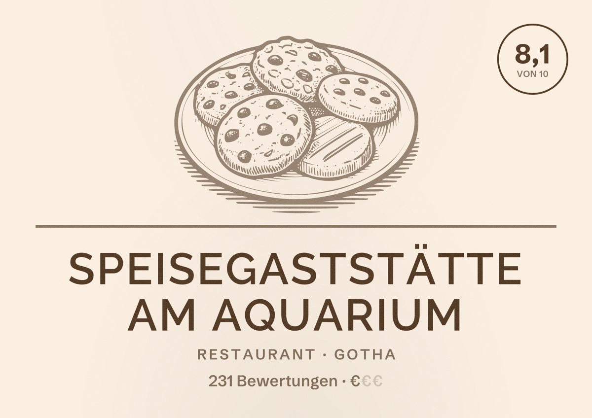 Illustriertes Poster von Speisegaststätte Am Aquarium, Restaurant in Gotha: Bewertung 8,1 von 10 aus 231 Bewertungen, Preisniveau €