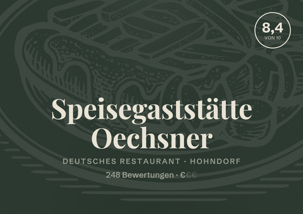 Illustriertes Poster von Speisegaststätte Oechsner, Deutsches Restaurant in Hohndorf: Bewertung 8,4 von 10 aus 248 Bewertungen, Preisniveau €