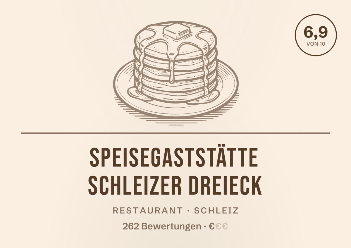 Illustriertes Poster von Speisegaststätte Schleizer Dreieck, Restaurant in Schleiz: Bewertung 6,9 von 10 aus 262 Bewertungen, Preisniveau €