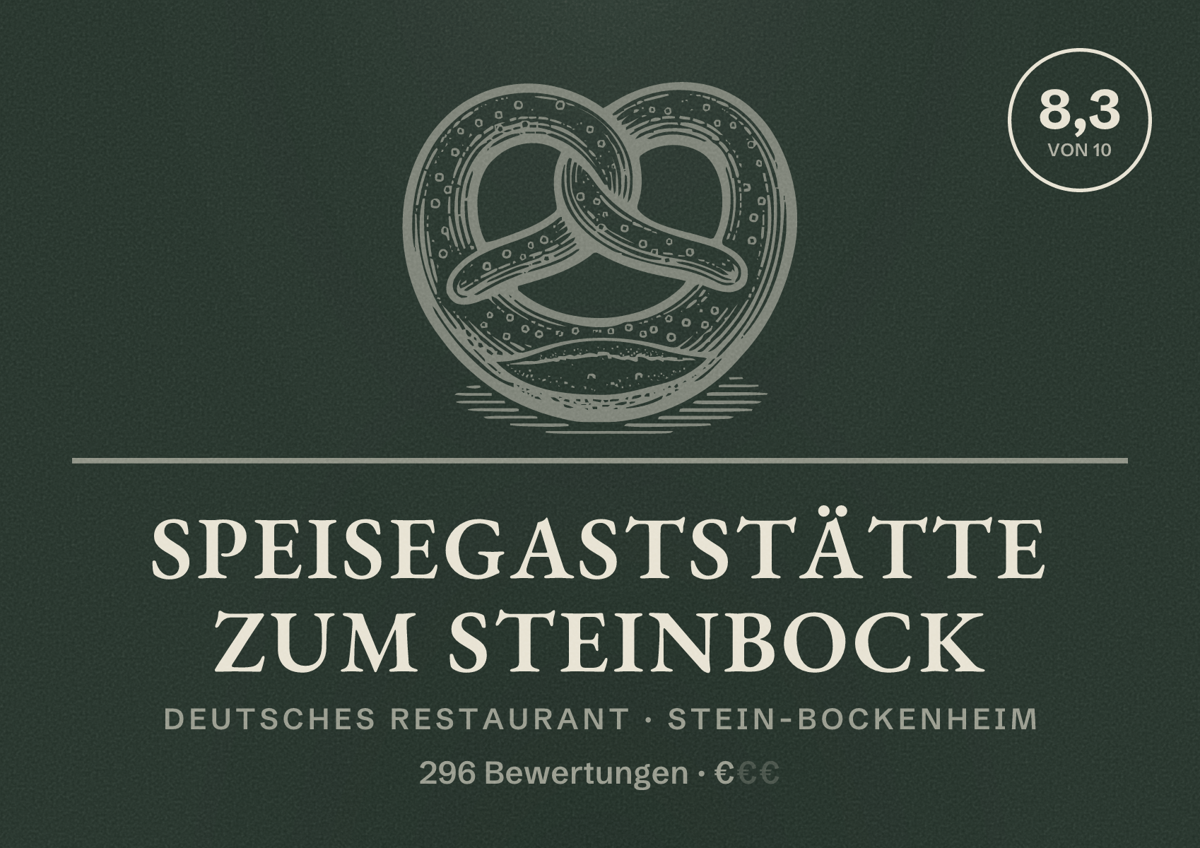 Illustriertes Poster von Speisegaststätte Zum Steinbock, Deutsches Restaurant in Stein-Bockenheim: Bewertung 8,3 von 10 aus 296 Bewertungen, Preisniveau €