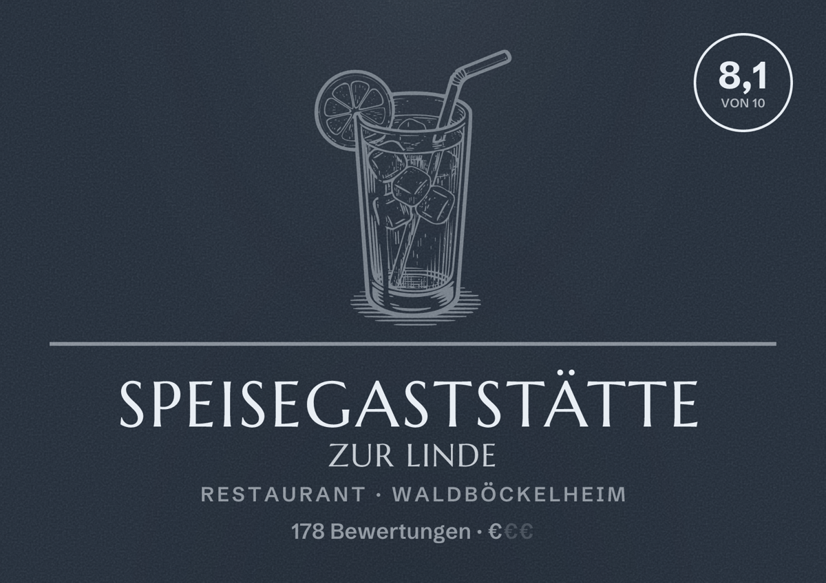 Illustriertes Poster von Speisegaststätte zur Linde, Restaurant in Waldböckelheim: Bewertung 8,1 von 10 aus 178 Bewertungen, Preisniveau €