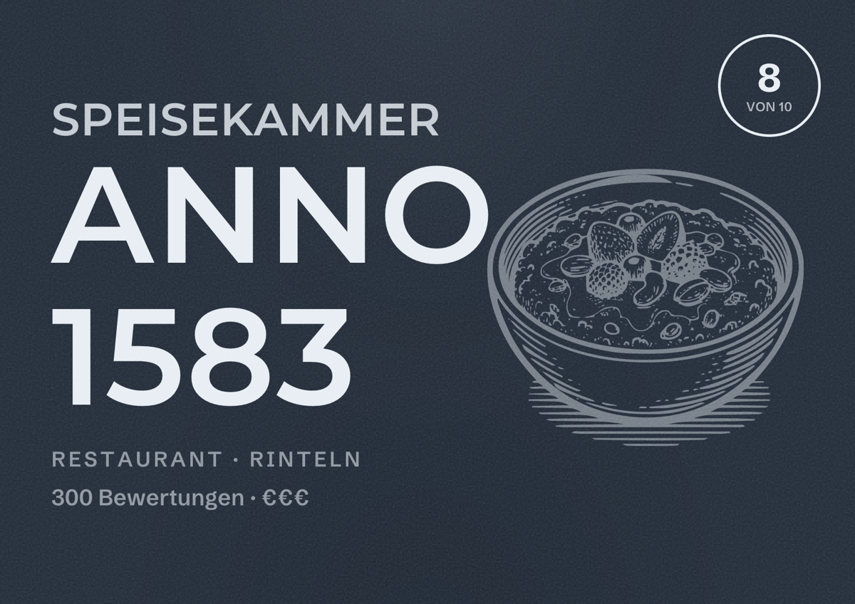 Illustriertes Poster von Speisekammer Anno 1583, Restaurant in Rinteln: Bewertung 8 von 10 aus 300 Bewertungen, Preisniveau €€€