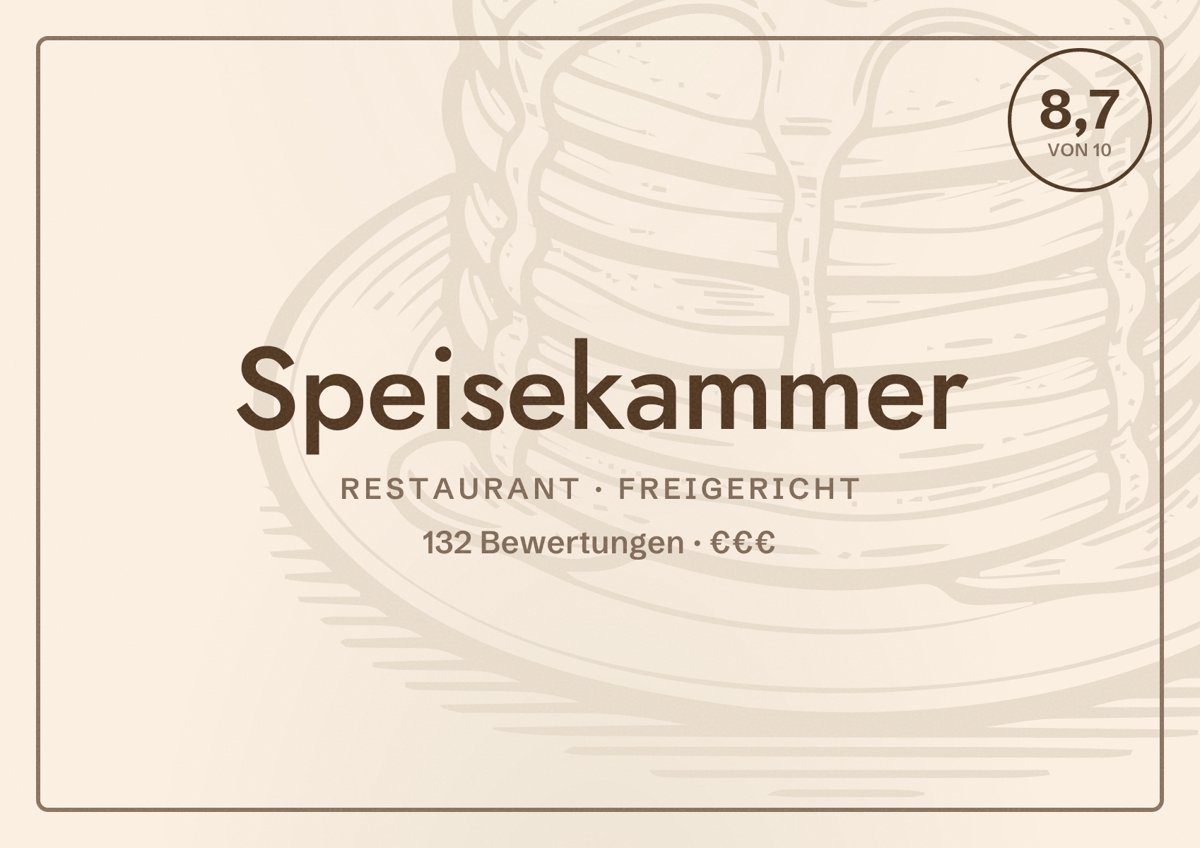 Illustriertes Poster von Speisekammer, Restaurant in Freigericht: Bewertung 8,7 von 10 aus 132 Bewertungen, Preisniveau €€€