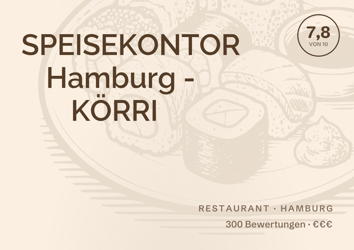 Illustriertes Poster von SPEISEKONTOR Hamburg - KÖRRI, Restaurant in Hamburg: Bewertung 7,8 von 10 aus 300 Bewertungen, Preisniveau €€€