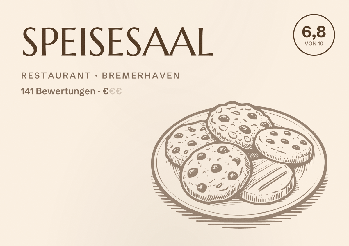 Illustriertes Poster von SPEISESAAL, Restaurant in Bremerhaven: Bewertung 6,8 von 10 aus 141 Bewertungen, Preisniveau €