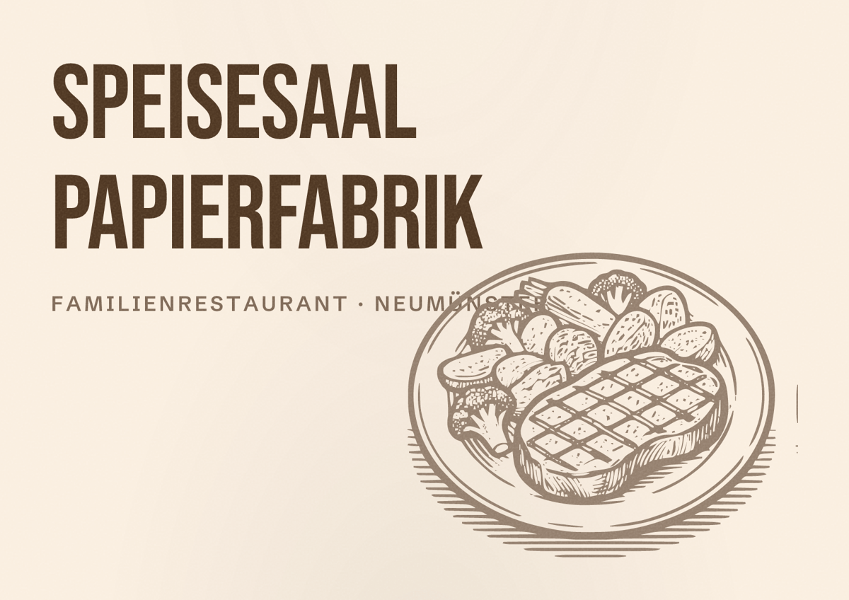 Illustriertes Poster von Speisesaal Papierfabrik, Familienrestaurant in Neumünster