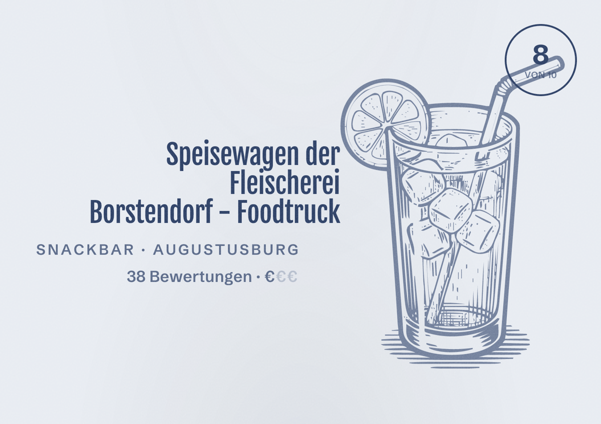 Illustriertes Poster von Speisewagen der Fleischerei Borstendorf - Foodtruck, Snackbar in Augustusburg: Bewertung 8 von 10 aus 38 Bewertungen, Preisniveau €