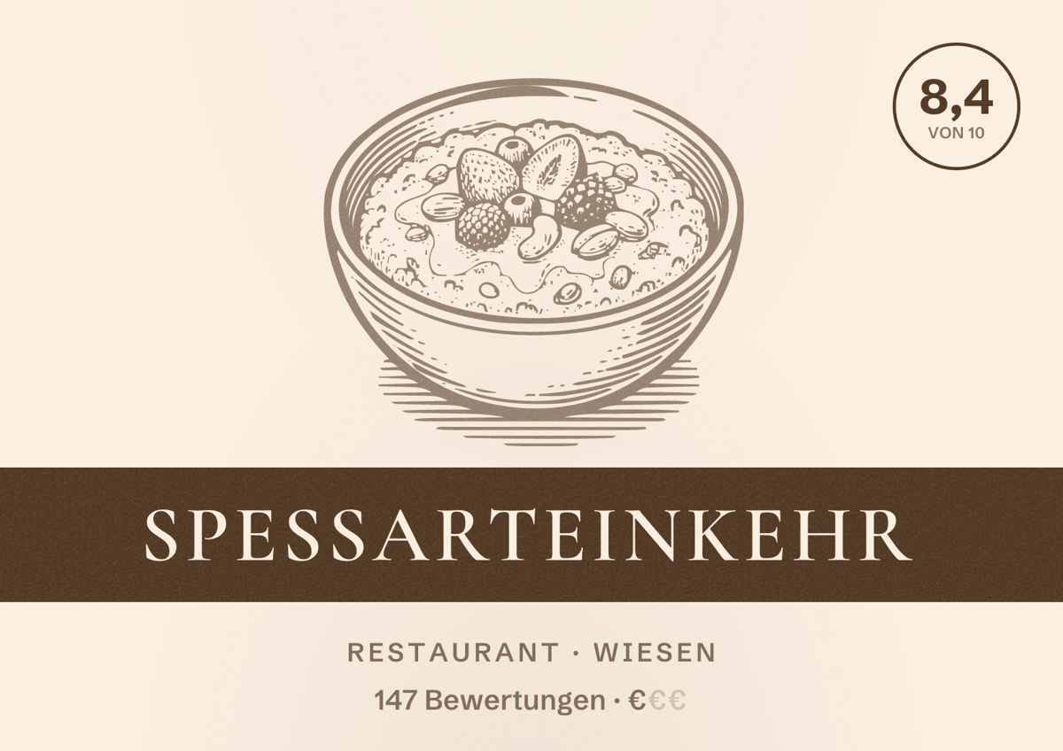 Illustriertes Poster von Spessarteinkehr, Restaurant in Wiesen: Bewertung 8,4 von 10 aus 147 Bewertungen, Preisniveau €
