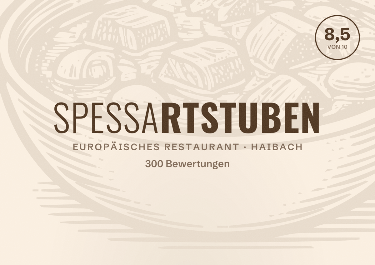 Illustriertes Poster von Spessartstuben, Europäisches Restaurant in Haibach: Bewertung 8,5 von 10 aus 300 Bewertungen