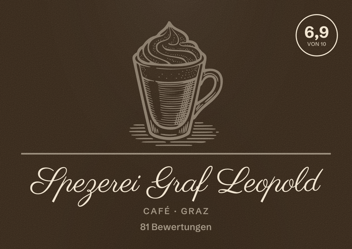Illustriertes Poster von Spezerei Graf Leopold, Café in Graz: Bewertung 6,9 von 10 aus 81 Bewertungen