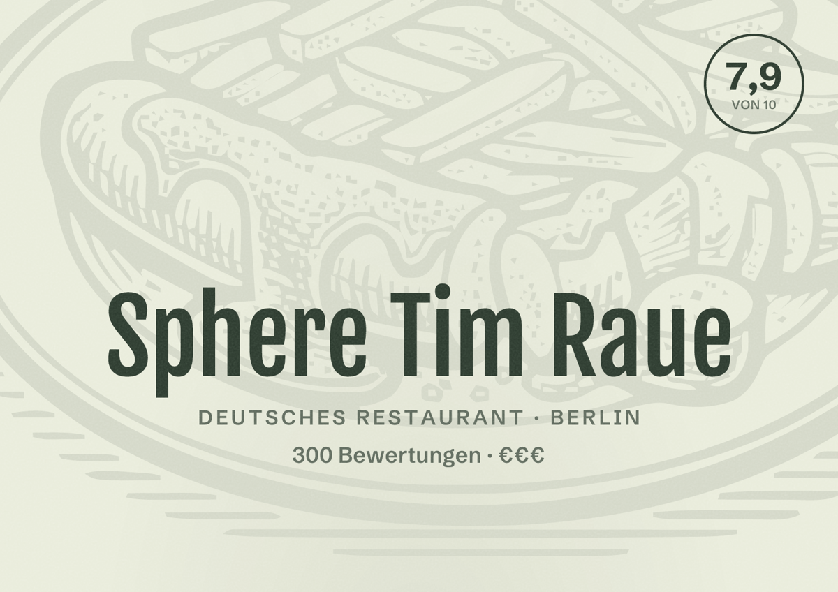 Illustriertes Poster von Sphere Tim Raue, Deutsches Restaurant in Berlin: Bewertung 7,9 von 10 aus 300 Bewertungen, Preisniveau €€€