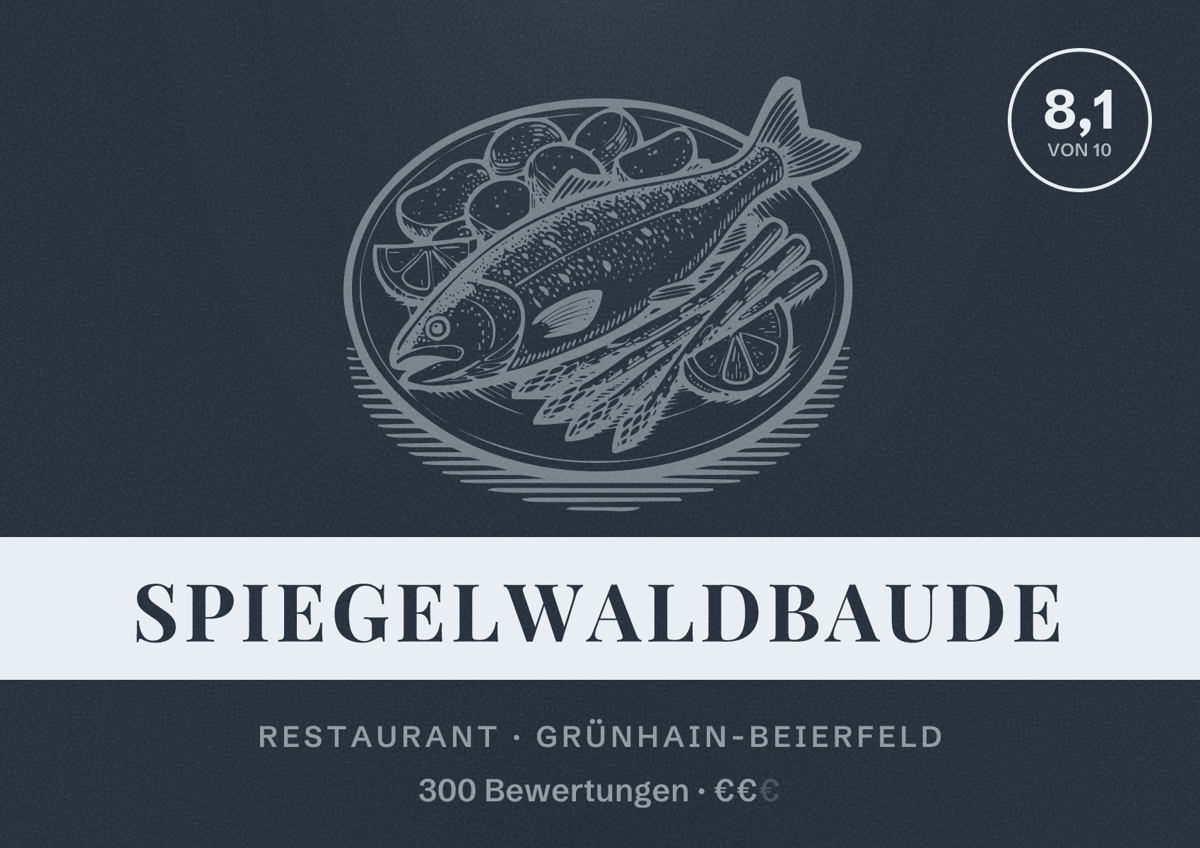 Illustriertes Poster von Spiegelwaldbaude, Restaurant in Grünhain-Beierfeld: Bewertung 8,1 von 10 aus 300 Bewertungen, Preisniveau €€