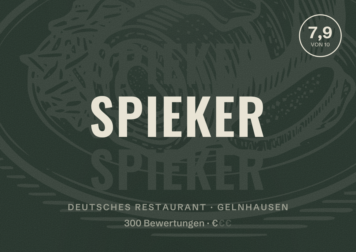 Illustriertes Poster von Spieker, Deutsches Restaurant in Gelnhausen: Bewertung 7,9 von 10 aus 300 Bewertungen, Preisniveau €