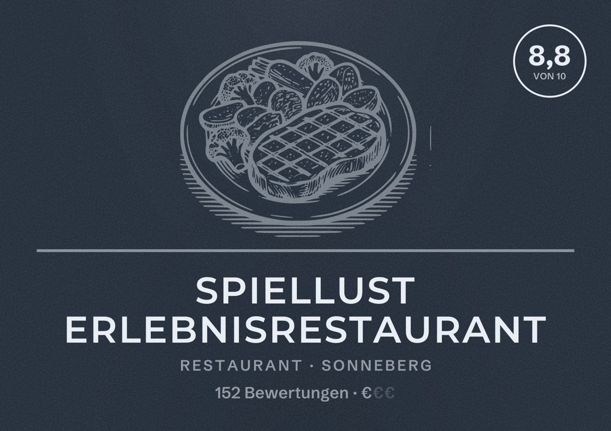 Illustriertes Poster von SpielLUST Erlebnisrestaurant, Restaurant in Sonneberg: Bewertung 8,8 von 10 aus 152 Bewertungen, Preisniveau €