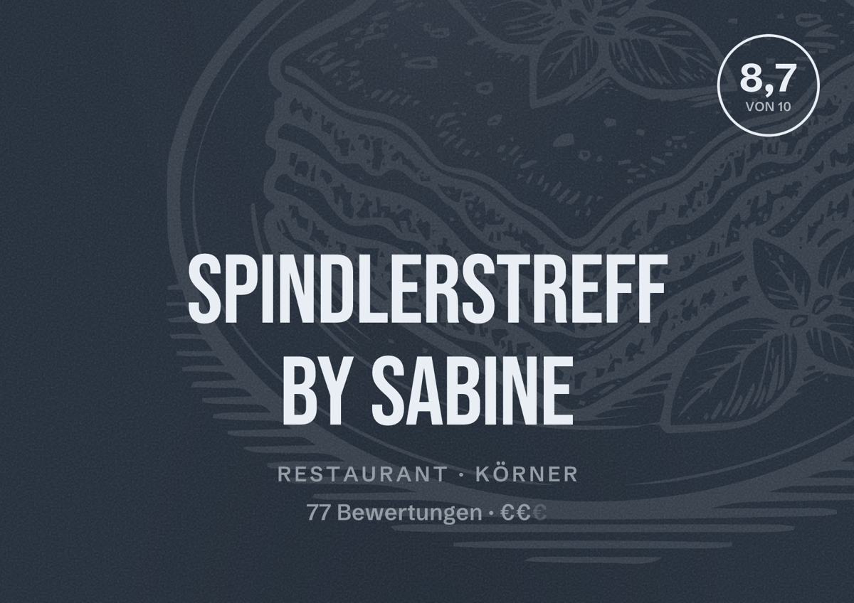 Illustriertes Poster von SpindlersTreff by Sabine, Restaurant in Körner: Bewertung 8,7 von 10 aus 77 Bewertungen, Preisniveau €€