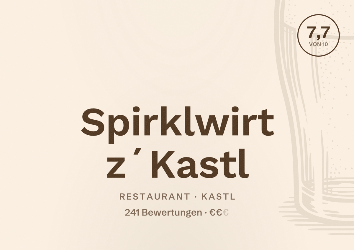 Illustriertes Poster von Spirklwirt z´Kastl, Restaurant in Kastl: Bewertung 7,7 von 10 aus 241 Bewertungen, Preisniveau €€