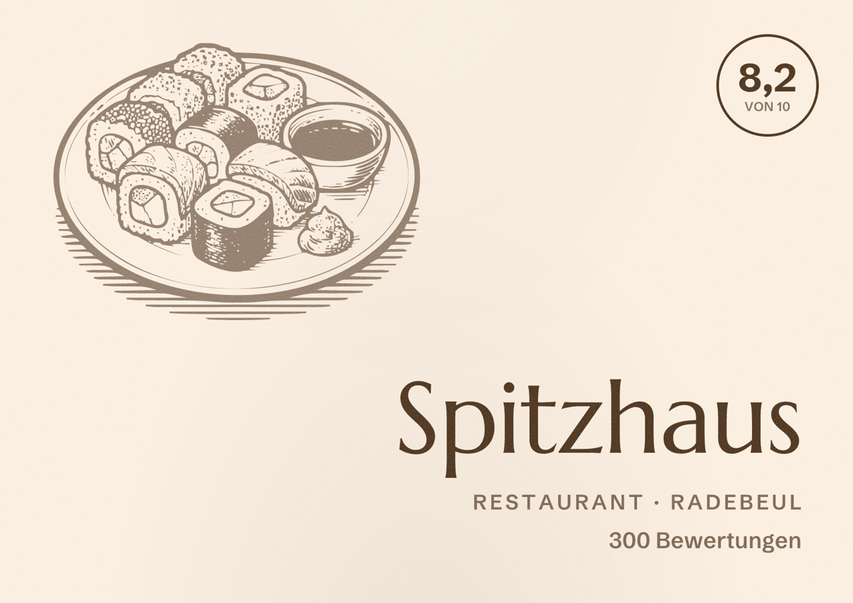 Illustriertes Poster von Spitzhaus, Restaurant in Radebeul: Bewertung 8,2 von 10 aus 300 Bewertungen
