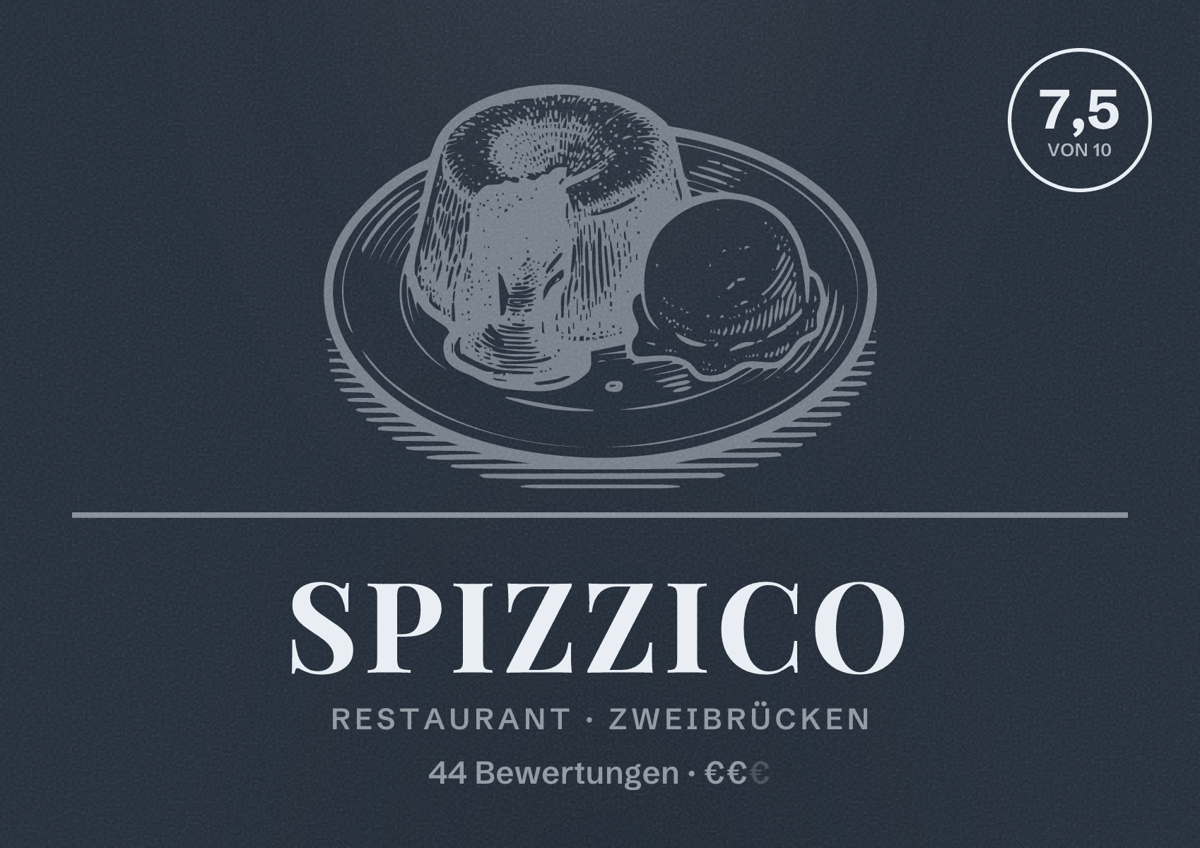 Illustriertes Poster von Spizzico, Restaurant in Zweibrücken: Bewertung 7,5 von 10 aus 44 Bewertungen, Preisniveau €€