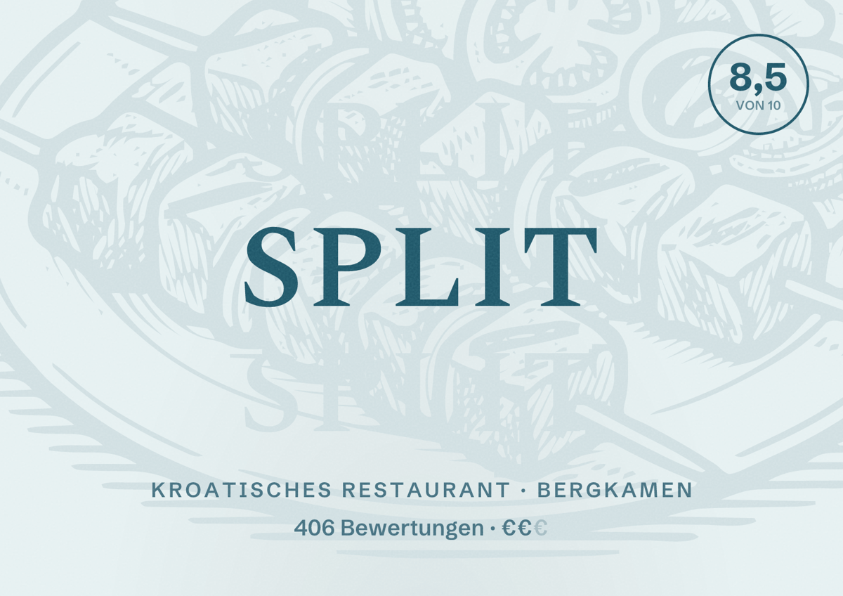 Illustriertes Poster von Split, Kroatisches Restaurant in Bergkamen: Gästebewertung 8,5 von 10 aus 406 Bewertungen