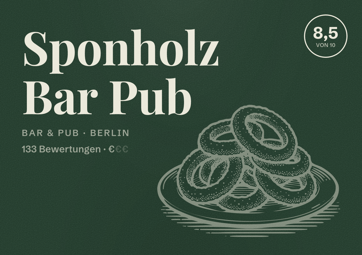 Illustriertes Poster von Sponholz Bar Pub, Bar & Pub in Berlin: Bewertung 8,5 von 10 aus 133 Bewertungen, Preisniveau €