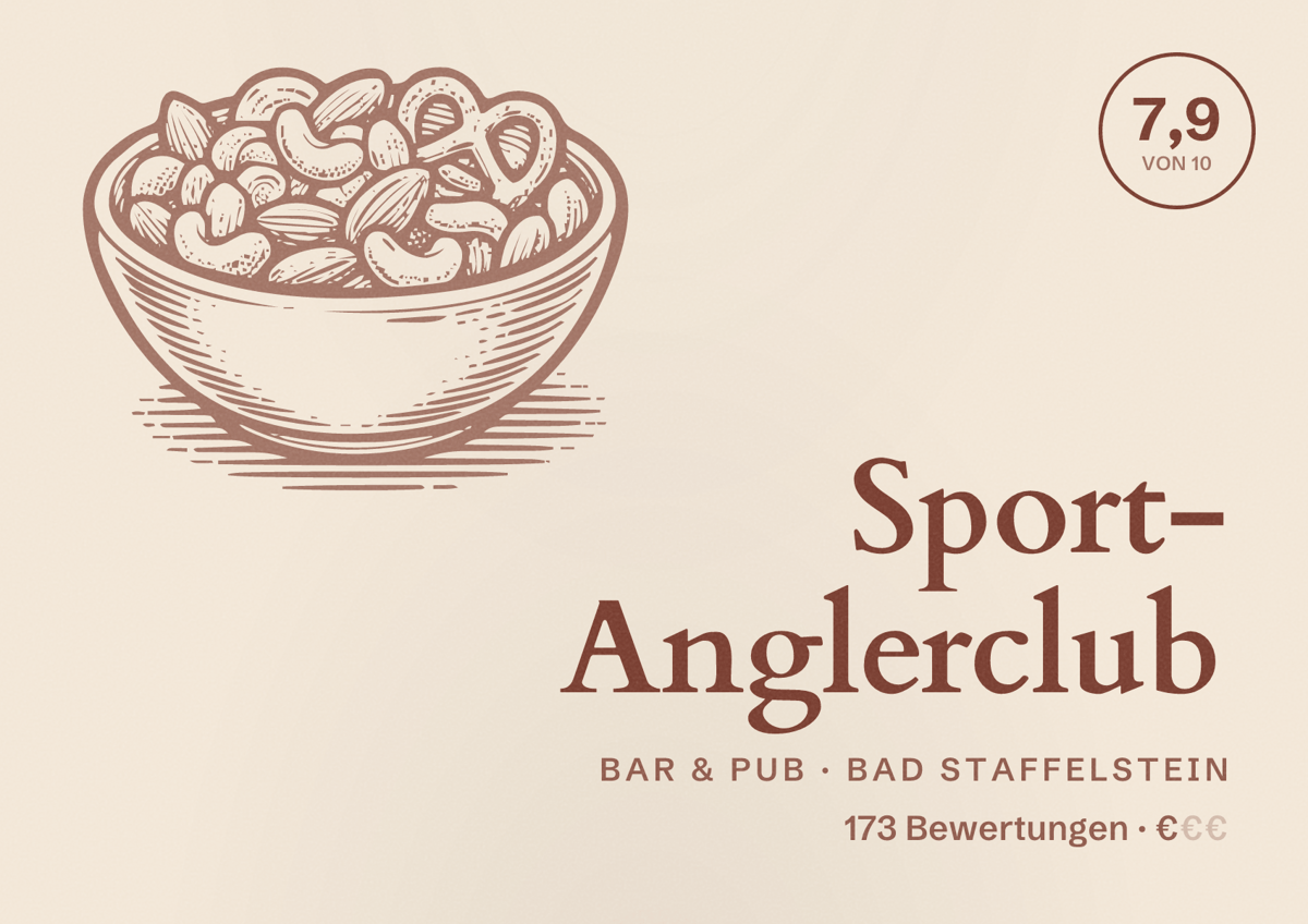 Illustriertes Poster von Sport- Anglerclub, Bar & Pub in Bad Staffelstein: Bewertung 7,9 von 10 aus 173 Bewertungen, Preisniveau €