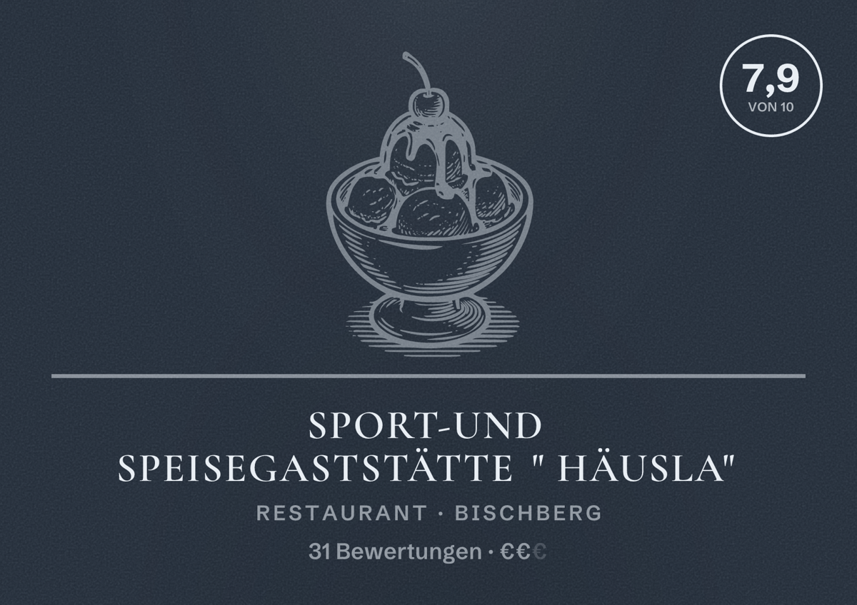 Illustriertes Poster von Sport-und Speisegaststätte " Häusla", Restaurant in Bischberg: Bewertung 7,9 von 10 aus 31 Bewertungen, Preisniveau €€